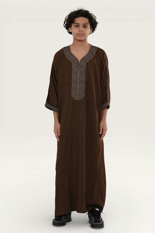 Infinity Leather Kids Boys Ramadan Moroccan Thobe Robe Djellaba Gandoura Eid Jubba- K-HM67