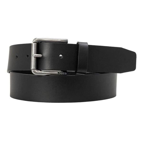 Boss Logo Leather Metal Buckle Belt - Black - 