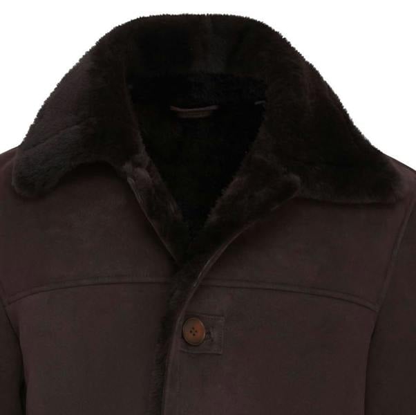 Infinity Leather Mens Brown Shearling Sheepskin Car Coat - Elverum