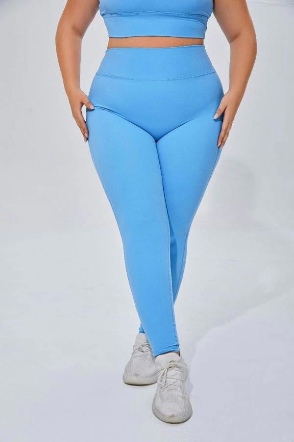 Anniou Plus Size High Waist Yoga Leggings - sky blue