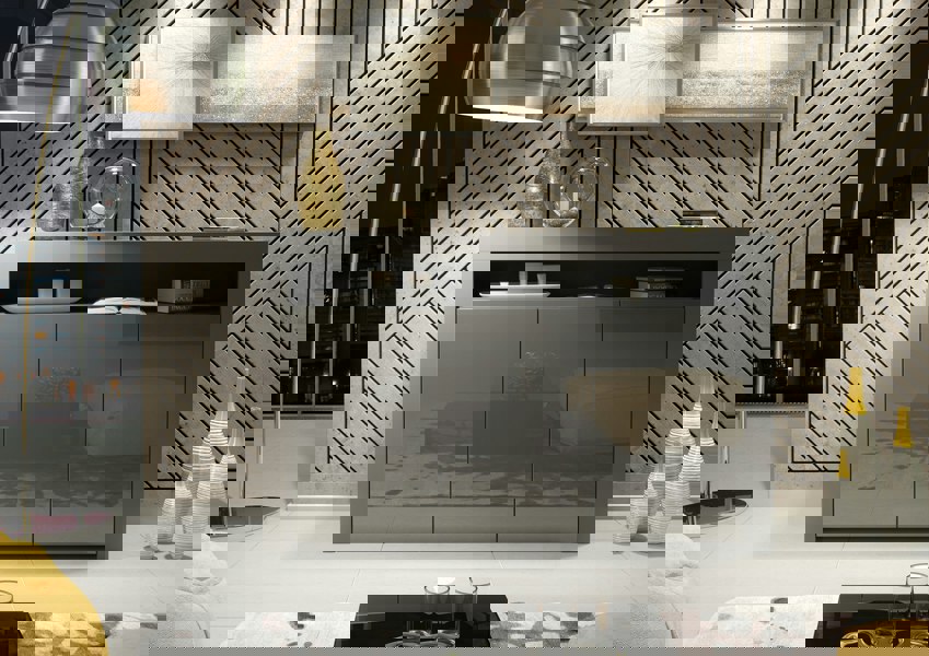 Mex Furniture Modern Sideboard 155cm – Matt Grey Body with Grey Gloss Doors