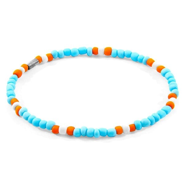 Anchor & Crew Turquoise - Orange Oscar Silver and Glass SKINNY Bracelet