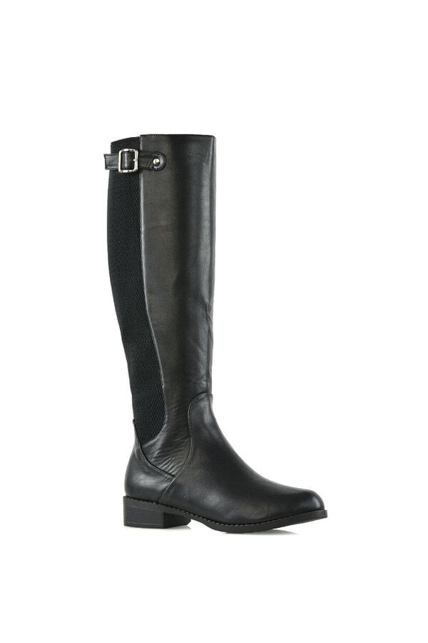 XY LONDON Knee High Flat Low Heel Long Boots With Stretchy Calf