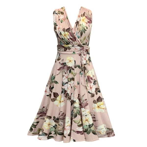 Frock Tales Beryl Mock Wrap Midi Dress - Dusky Pink Floral