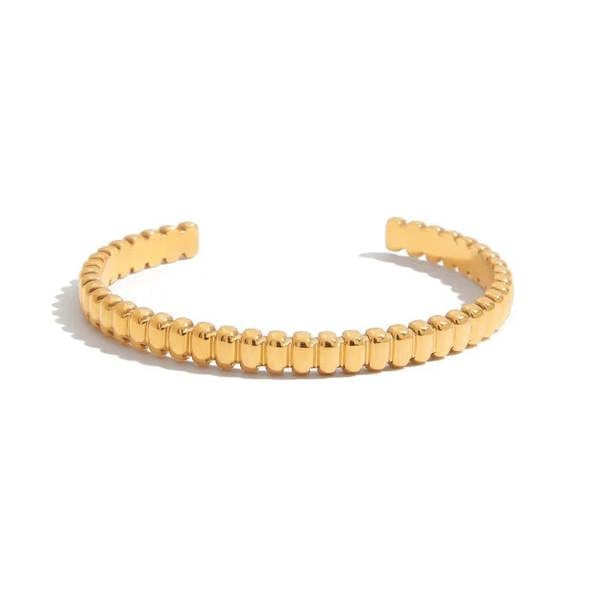 Elk & Bloom Chunky Beaded Ribbed Band 14K Gold Bangle