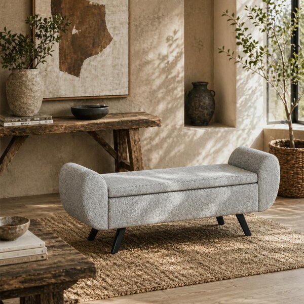 Wyld Haus Nesama Linen Light Grey Storage Bench With Armrest