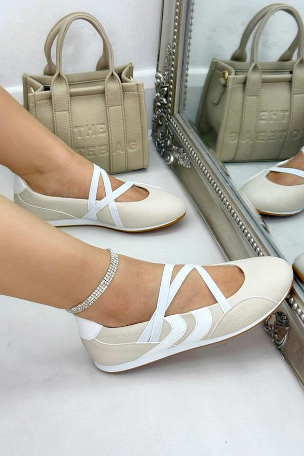 Comfort Mary Jane Asymmetric Strap Trainers Nude, shown from another angle