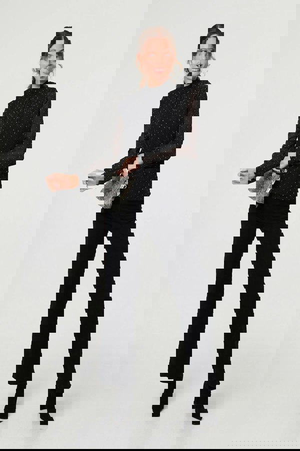 Black | Sparkly Semi Sheer Textured Mesh Top
