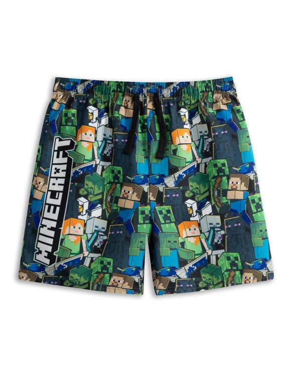 Vanilla Underground Minecraft Boys Green Oversized Character Swim Shorts