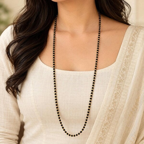 The Colourful Aura Black and Gold Beaded Plain Indian Mangalsutra Necklace 30 Inch