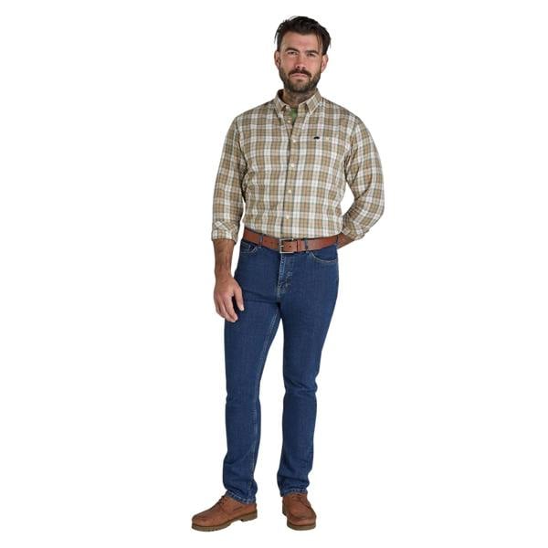 Raging Bull Mens Suffolk Checked Twill Long-Sleeved Shirt - Tan - 