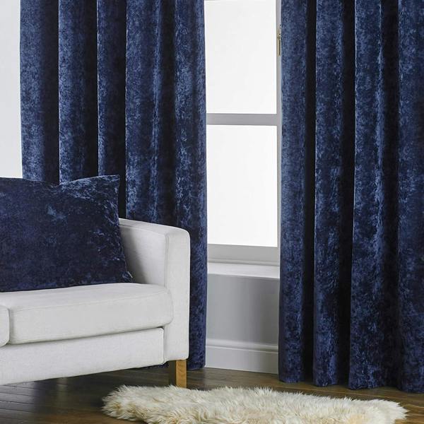 Paoletti Verona Crushed Velvet Eyelet Curtains - Navy - 