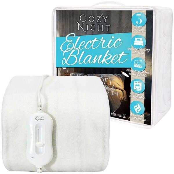 Cozy Night Electric Blanket Single Size Heated with 3 Heat Settings - Machine Washable with Overheat Protection