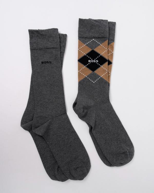 BOSS Orange 2 Pack Mens Combed Cotton Argyle Socks in Medium Grey 032