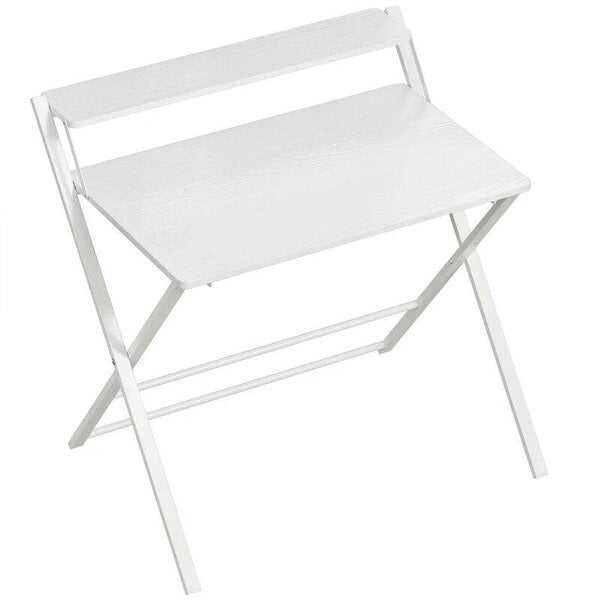 Compact Folding Desk for Small Spaces with Storage Shelf for Home Office, White