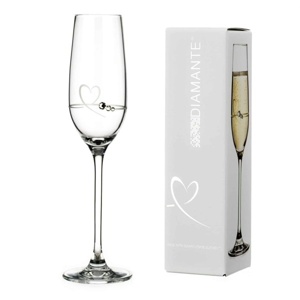 Diamante Petit Heart Champagne Flute Adorned with Crystals by Swarovski® - Single Glass