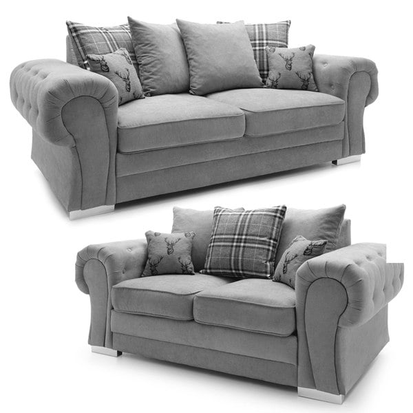 Milan Chesterfield Fabric 3 + 2 Seater Sofa Suite - Scatter Back