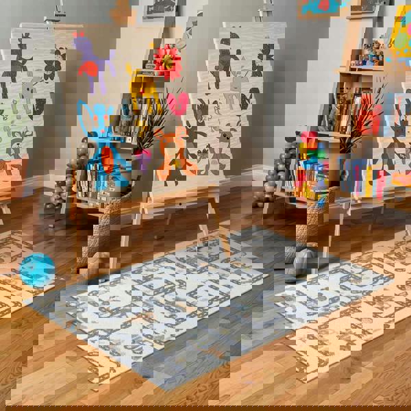 Livabliss Lillian-Kids Beige Grey Orange Blue Washable Rug for Children's Rooms