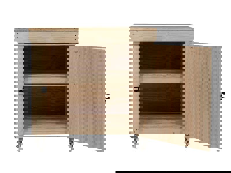 Arbor Garden Solutions Wooden Plywood Top Workbench With Lockable Cupboard (V.9) With Wheels, Double Shelf