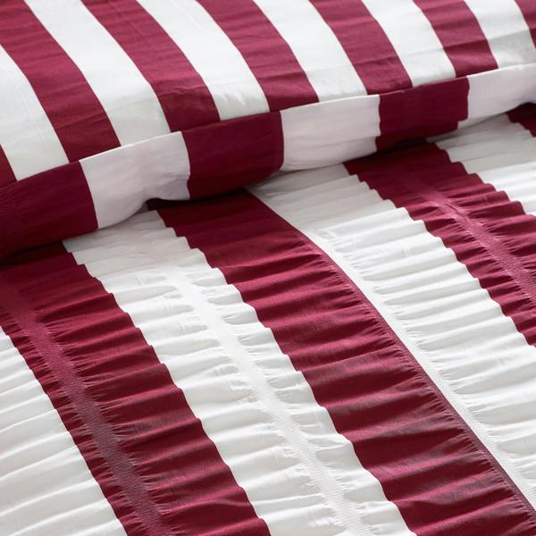 Catherine Lansfield Seersucker Frill Stripe Duvet Cover Set Plum