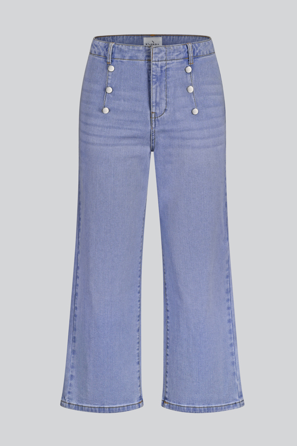 ENORSIA Sky Decorative Button Cropped Wide Leg Jeans