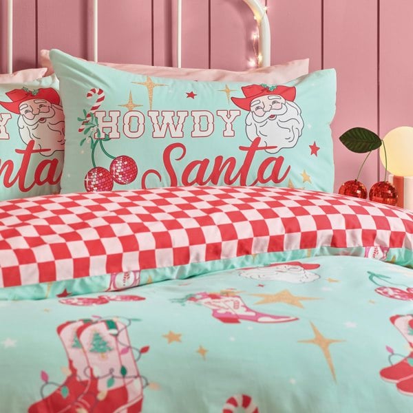 Catherine Lansfield Santa's Howdy Christmas Reversible Duvet Cover Set Green
