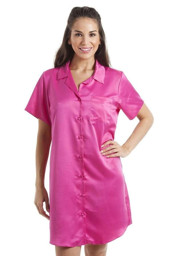 Camille Women's Nightshirt Knee Length Satin Dress Ladies Nightwear