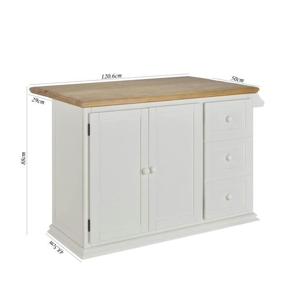 Statement Furniture Shire Breakfast Bar White Kitchen Storage Trolley with Oak Top Extendable Rolling Kitchen Island