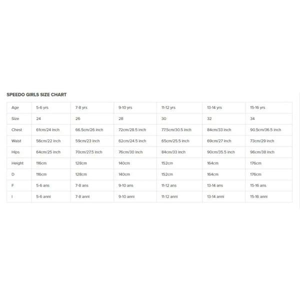Speedo Girls HyberBoom Allover Printed Medalist Swimsuit size chart
