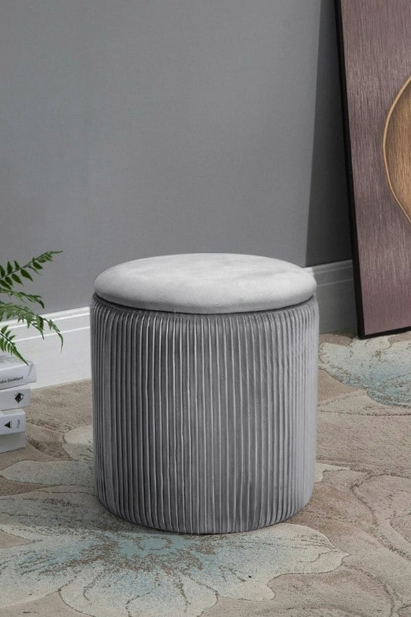 Living and Home Maegan Velvet Round Storage Footstool