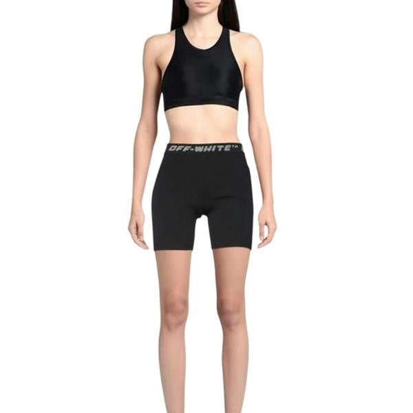 Off White Womens/Ladies Logo Ribbed Slim Shorts - Black/Grey - 