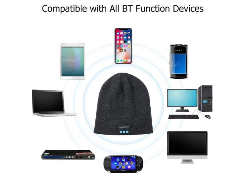 Dyzi Beanie Hat With Bluetooth Speaker Headphones Rechargeable Black