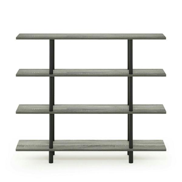WALPLUS Turn-N-Tube 4-Tier Wide Display Shelf, French Oak Grey/Black perfect for organized storage and display