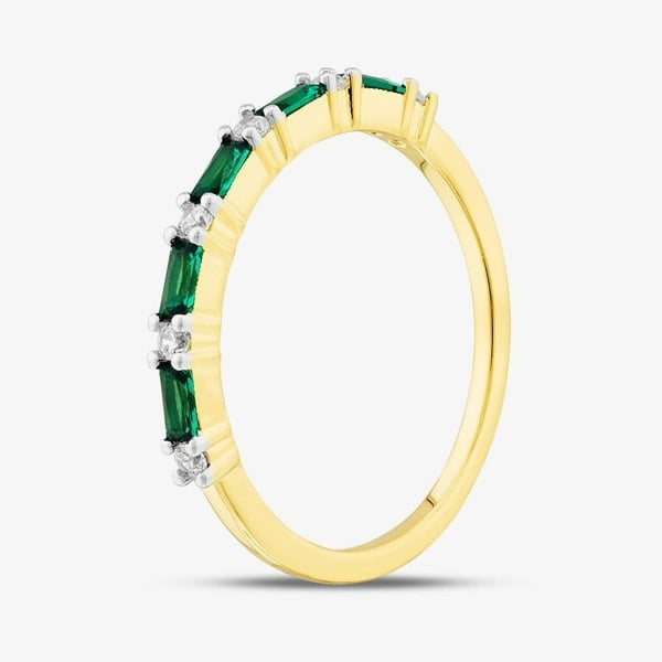 T. H. Baker Silver Gold Plated Baguette Cut Green & White Cubic Zirconia Half Eternity Ring S2208Y