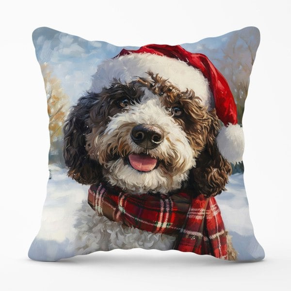 Warren Reed Snowy Christmas Spanish Water Dog Cushion