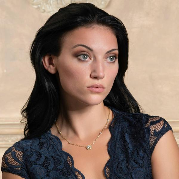 Gold Halo Pendant Necklace with Cubic Zirconia - namana.london