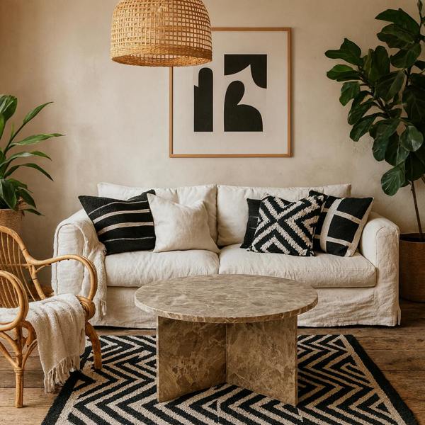 Wyld Haus Singapore Latte Brown Marble Round Coffee Table