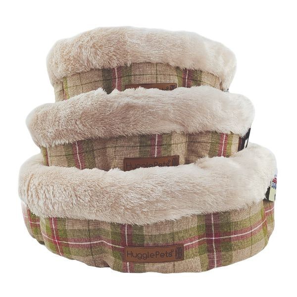 HugglePets Donut Dog Bed - Check & Stone