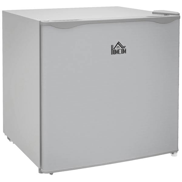 Grey HOMCOM mini freezer with closed lid, front view