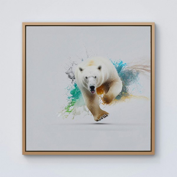 Warren Reed Charging Polar Bear Framed Canvas