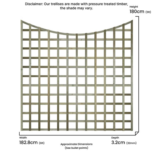 Premier Garden Supplies Standard Concave Top Fence Panel Topper Garden Trellis 6ft x 1-5ft Curved Privacy Lattice Panels for Fencing, Pergola, Patio - Wood - 3, 4 or 5 - 5 Pack Height: 6ft x Width: 6ft (182.8cm) x 5 Pack