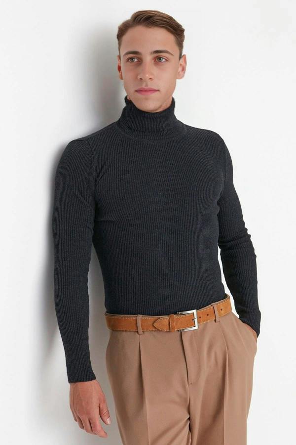 WOVCOR Slim Fit Turtleneck Ribbed Knit Men's Sweater
