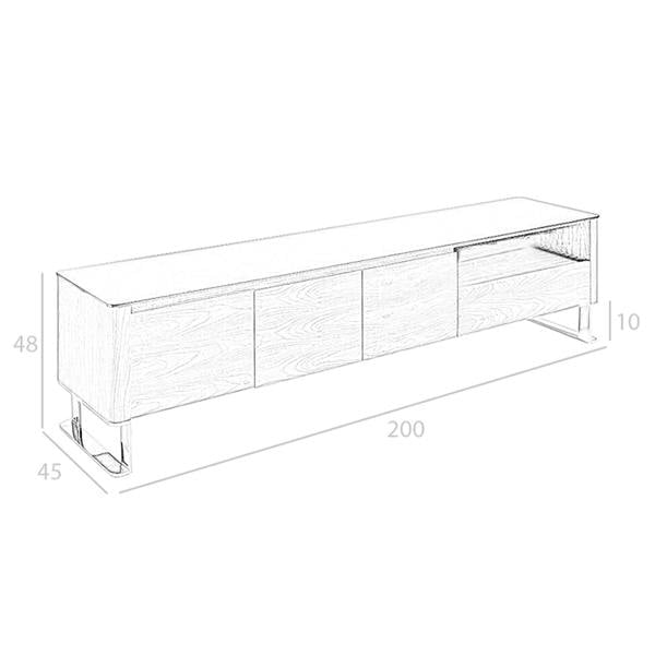 Angel Cerdá TV Unit Walnut, Chrome-plated Steel and Black Glass Top 3047