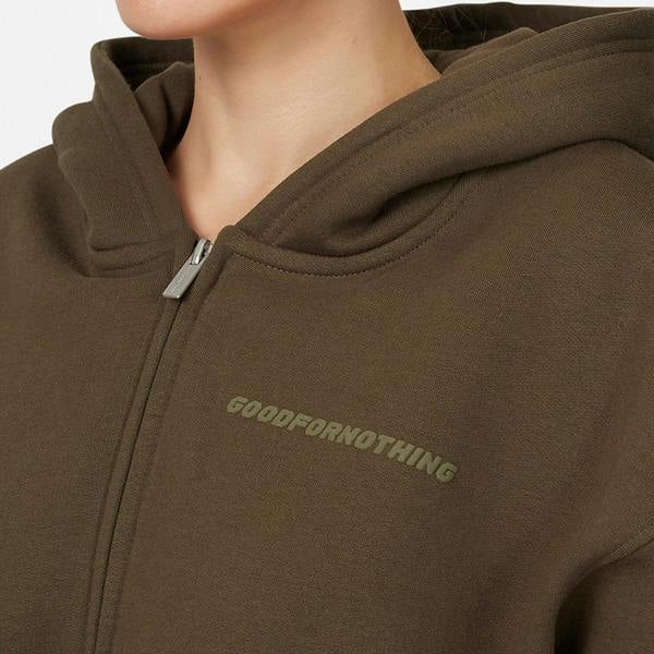 Good For Nothing Brown Tonal Cropped Zip Hoodie - Brown Image 3