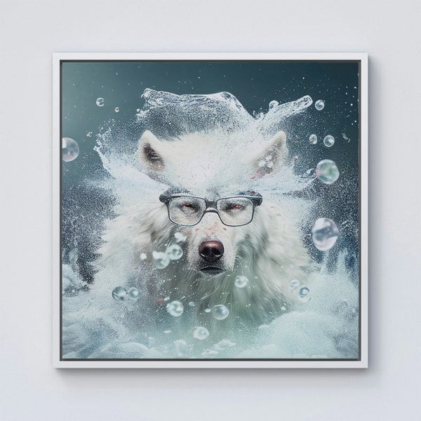 Warren Reed White Wolf Splash Art Framed Canvas