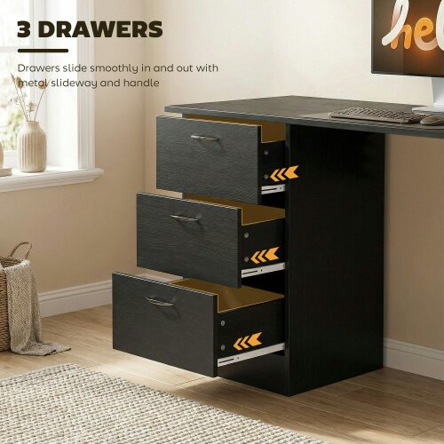 Wyld Haus Malilu 120cm Wooden Black Home Office Desk With 3 Shelves And Drawer Storage