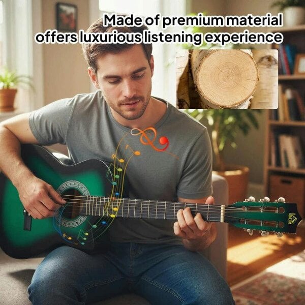 38 Inch Acoustic Electric Guitar, Beginner Junior Adult Guitar Gloss Finish with Carrying Case - Dark Green