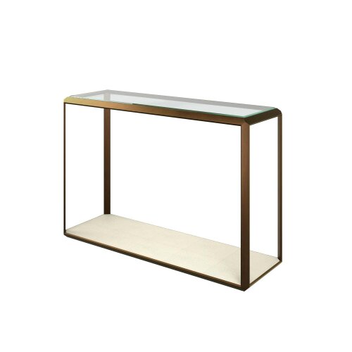 Wyld Haus Aracaju Ivory Shagreen and Brass Glass Top Console Table