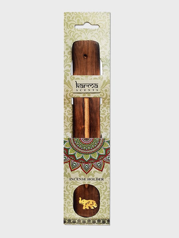 Namaste Karma Scents Brass Inlay Mango Wood Incense Ash Catcher Holder - Elephant