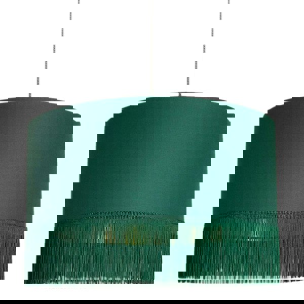 Hunter Green Lampshade with Gold Lining & Green Fringing